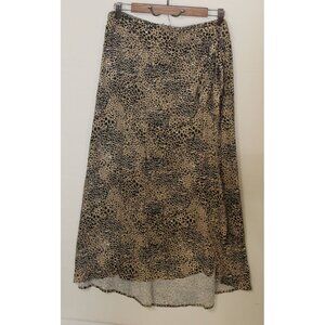 Maurices Women Brown, Black, White Animal Print Midi Skirt Wrap Design Size Med
